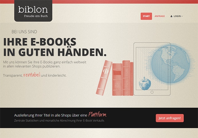 Multi-Channel E-Book Distribution, Vertrieb und Marketing Screenshot biblon.de